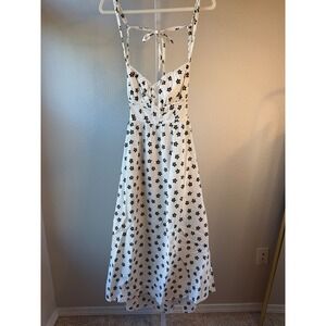 For Love Lemons White Daisy‎ Print Midi Dress Size L Tie Back Cutout